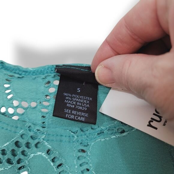 Vintage 90's Y2K Rue 21 High Low Open Knit Peplum Sleeveless Top in Turquoise - Picture 6 of 8